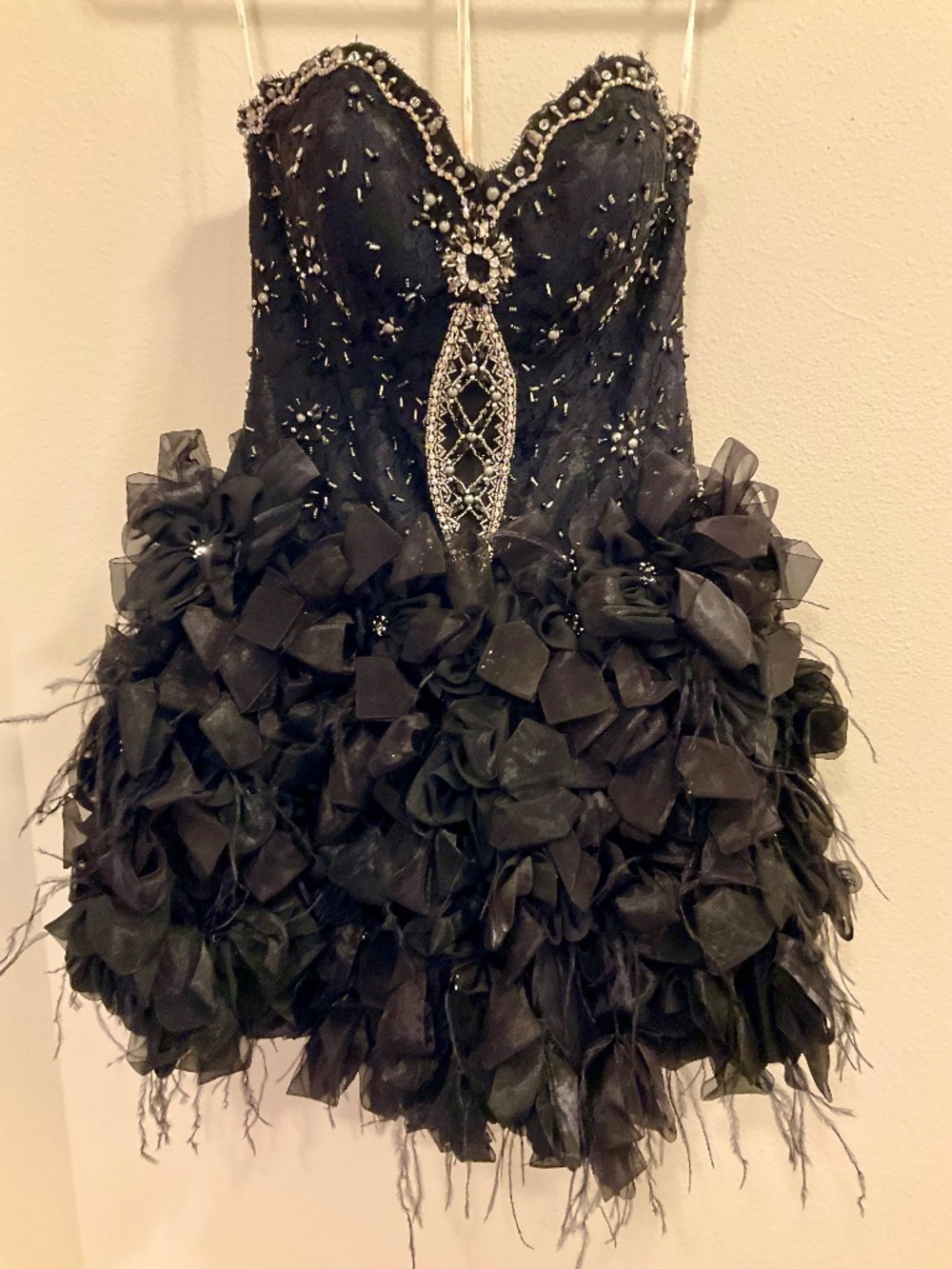 Designer "Jenny by Jenny Woo" Heavily Embellished Black Mini Dress Size 6